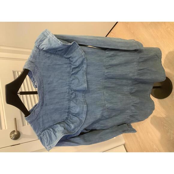 Miss Selfridge Long Sleeve Frill Bib Western Denim Dress Ruffle 10 - Picture 3 of 5